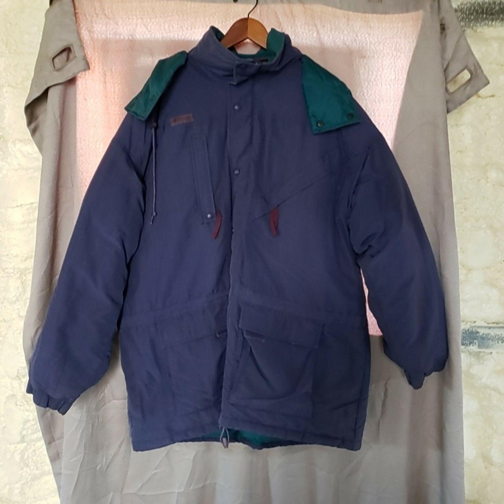 Columbia Jacket Mens XL Blue Hooded Down Insulated Parka Full Zip Winter Outdoor